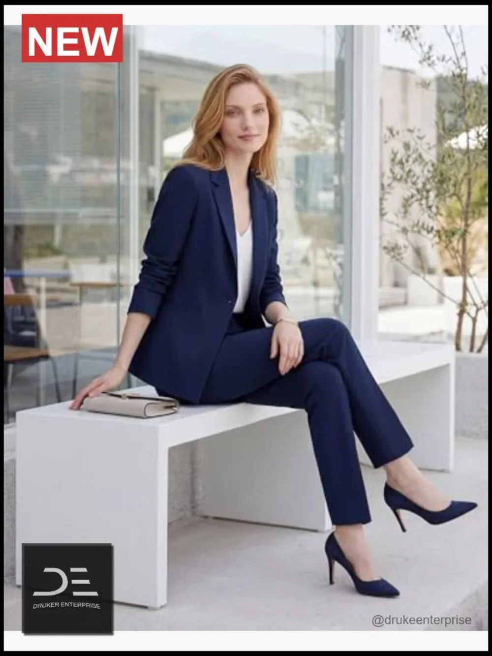 Wrinkle-Free 2-Piece Suit Set Blazer & Matching Pants with Pockets